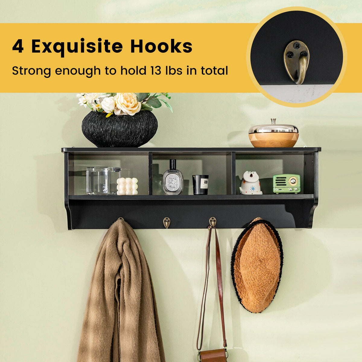 EntryDrop Wall Cubby + Hook Organizer