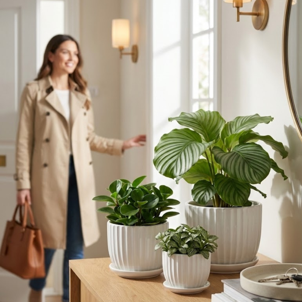 White Fluted Ceramic Planters — Set of 3