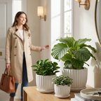White Fluted Ceramic Planters — Set of 3