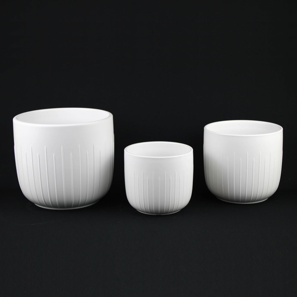 White Stoneware Planters — Set of 3