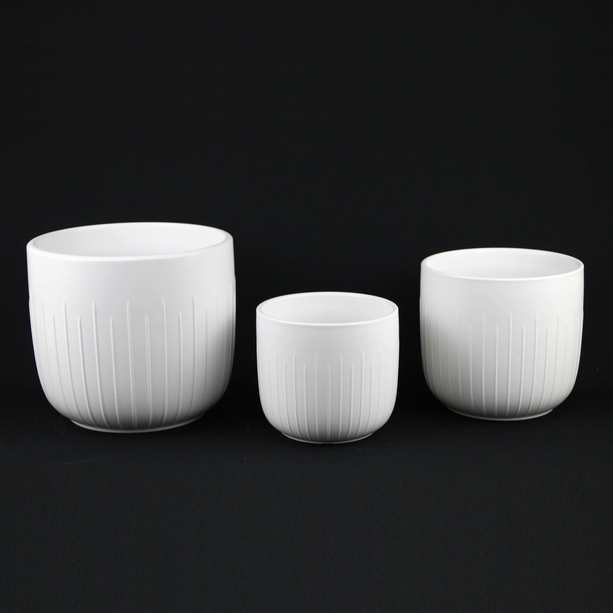 White Stoneware Planters — Set of 3