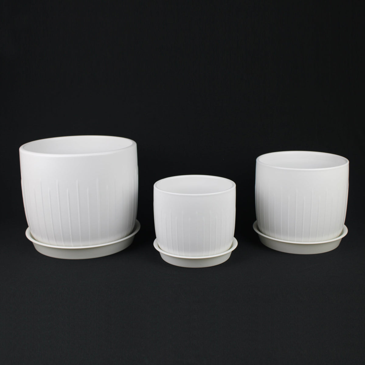 White Stoneware Planters — Set of 3