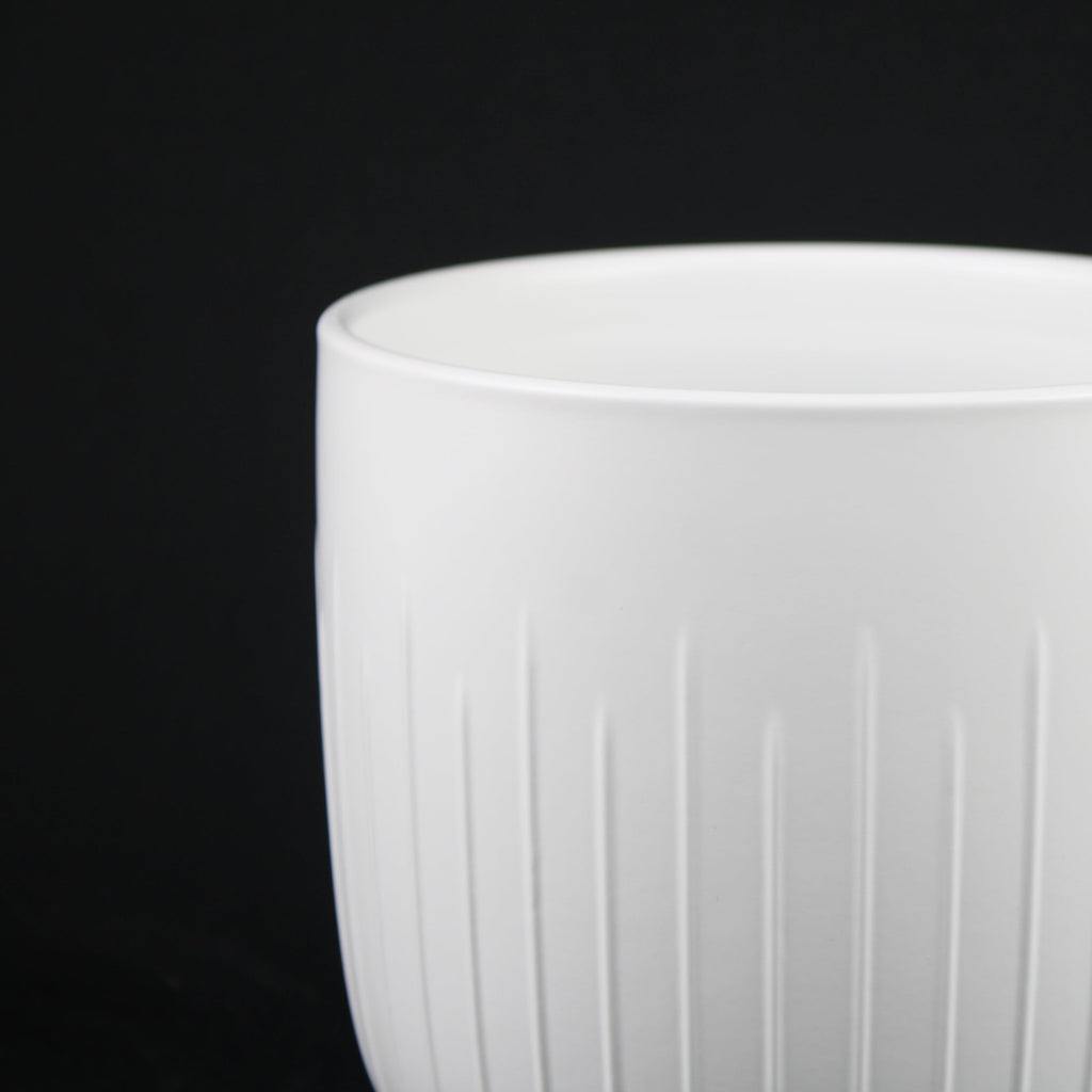 White Stoneware Planters — Set of 3