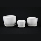 White Fluted Ceramic Planters — Set of 3