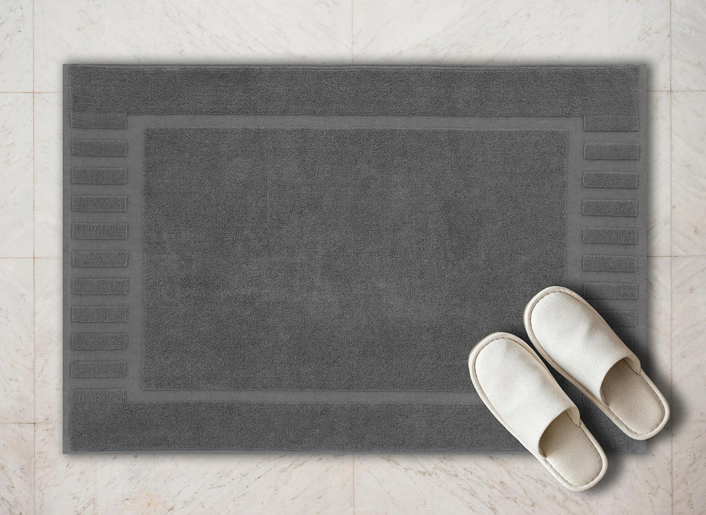 Grey & White Cotton Bath Mats — Set of 2