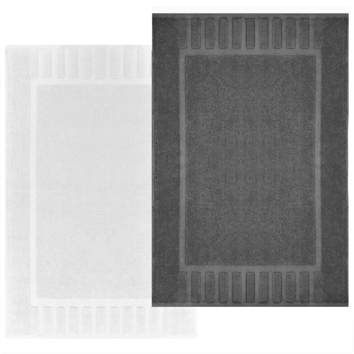 Grey & White Cotton Bath Mats — Set of 2