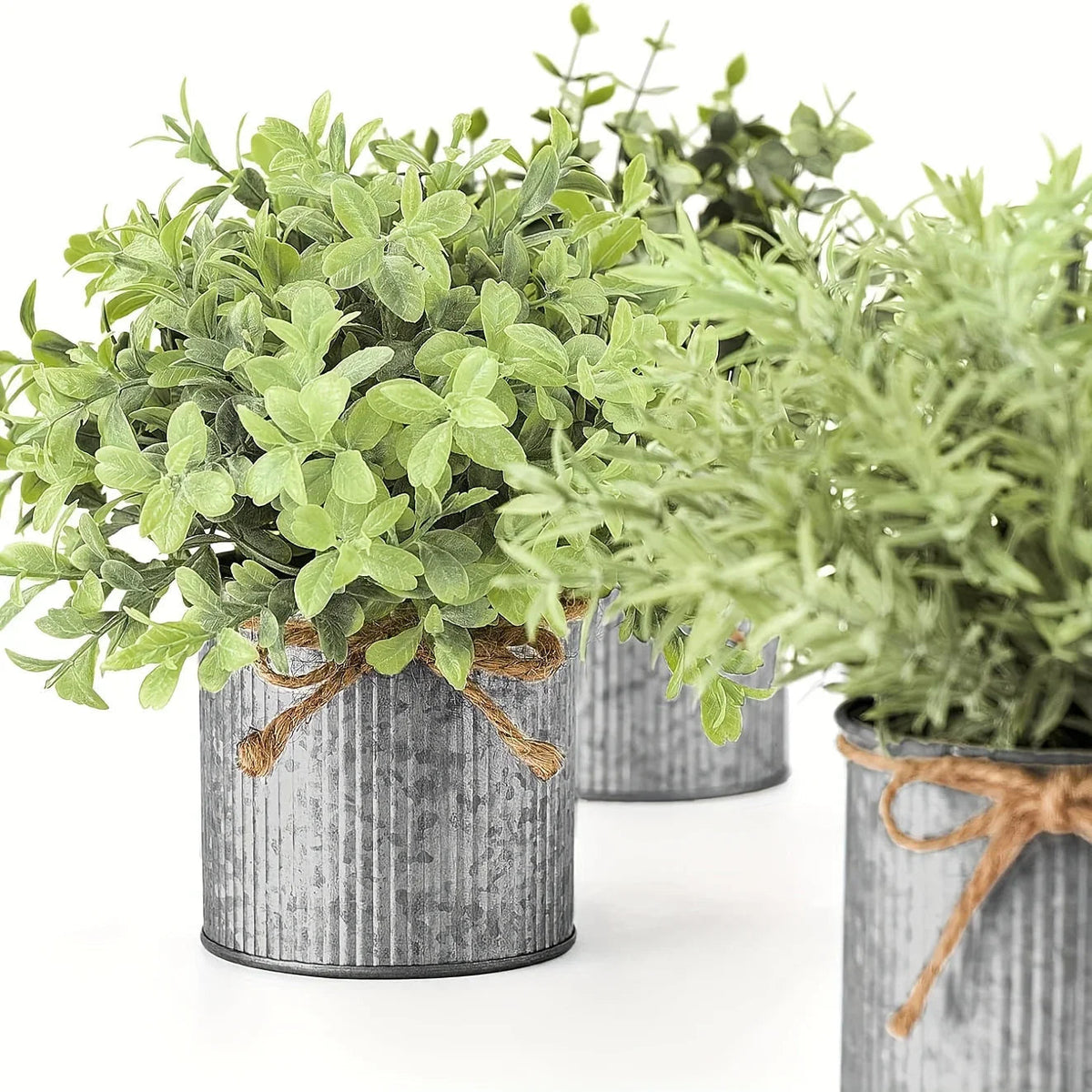3pcs potted artificial eucalyptus tree, galvanized flower pot desktop center decoration suitable for shelves, offices, rural home decoration