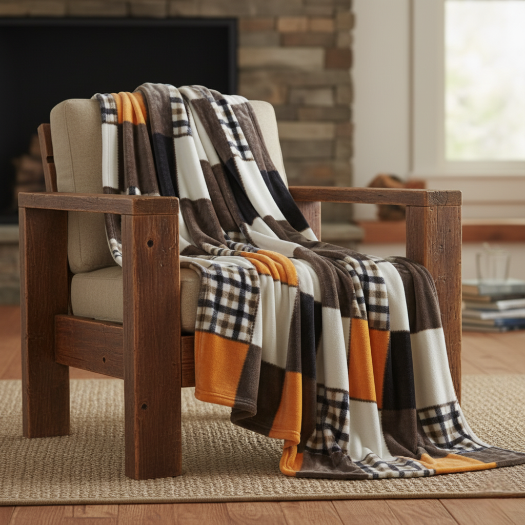 Fall Plaid Fleece Throw Blanket