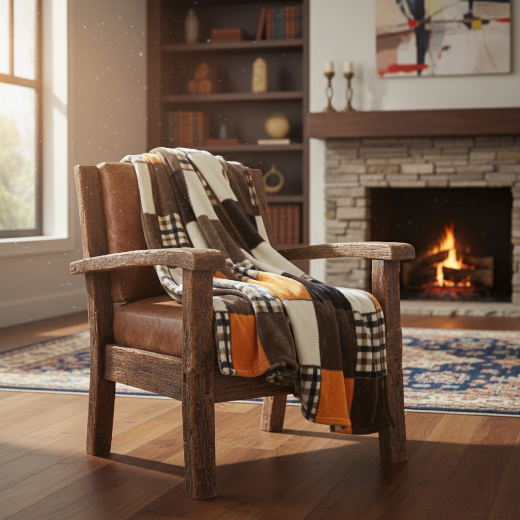 Fall Plaid Fleece Throw Blanket