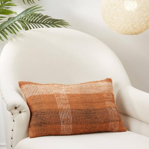 Rust Plaid Woven Pillow Cover