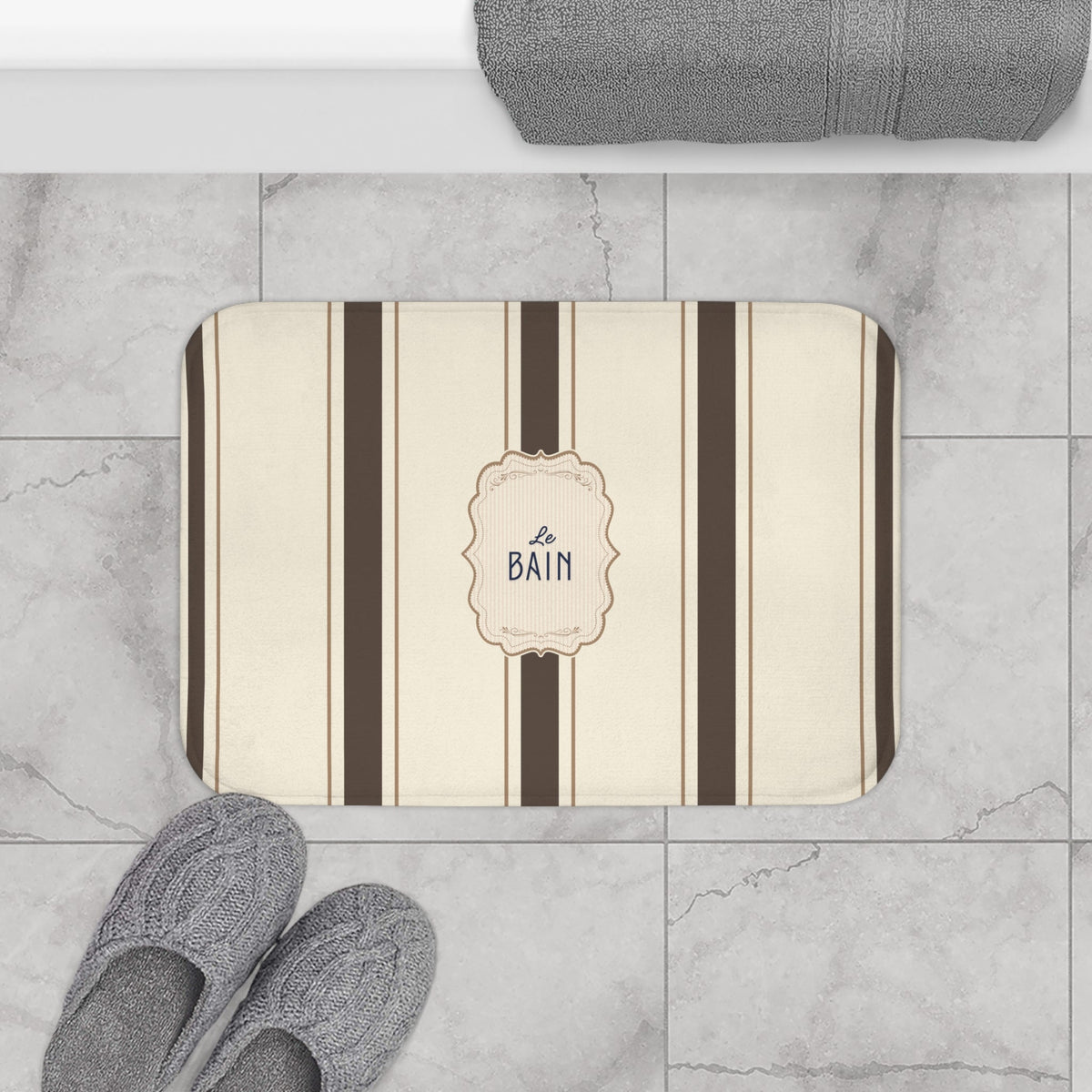 Le Bain Striped Bath Mat — Brown