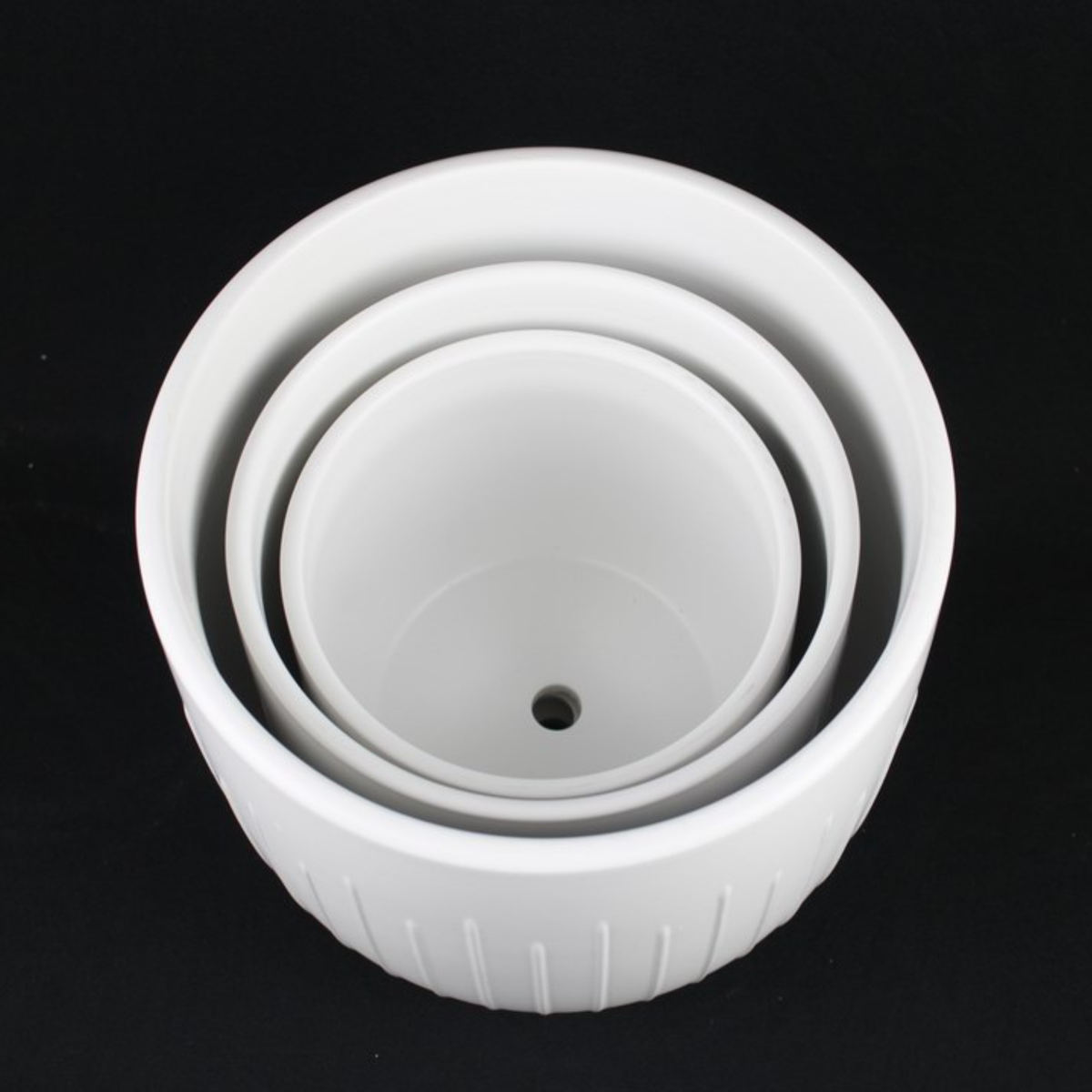 White Stoneware Planters — Set of 3