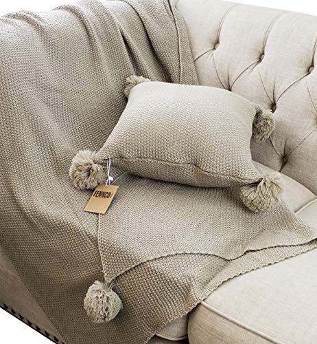 Natural Chunky Knit Pom Throw
