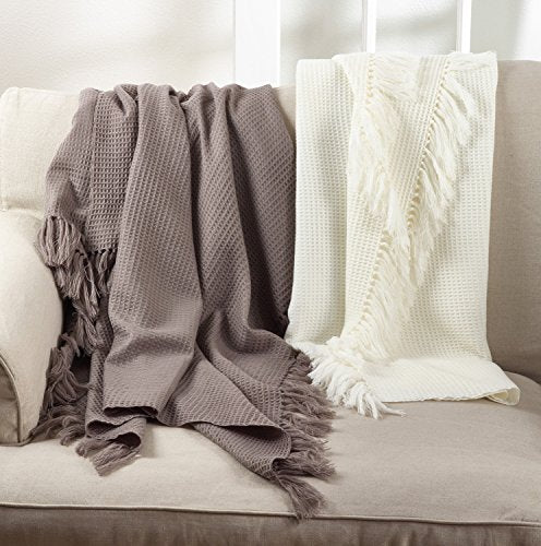 Ivory Waffle Tassel Throw