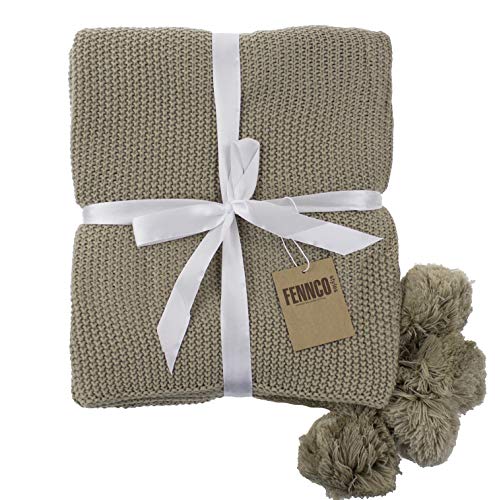 Natural Chunky Knit Pom Throw