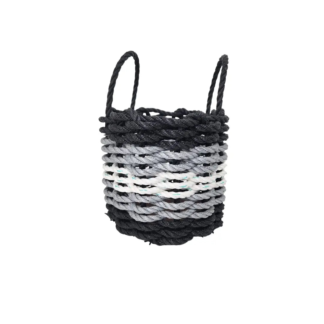 Black, Gray & White Striped Rope Basket