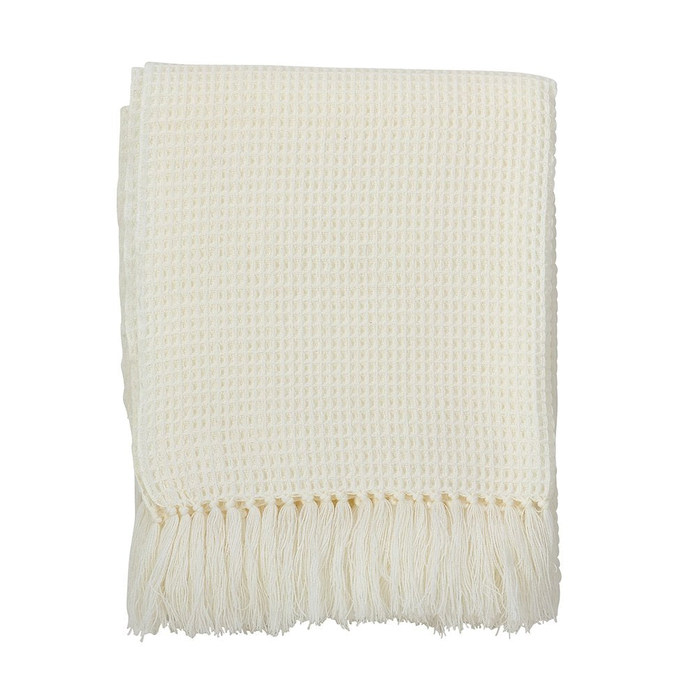 Ivory Waffle Tassel Throw