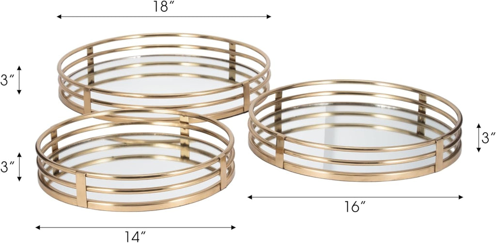 Gold Mirrored Trays — Set of 3