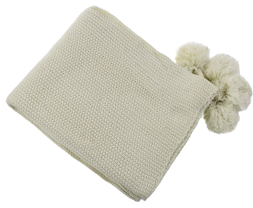 Natural Chunky Knit Pom Throw