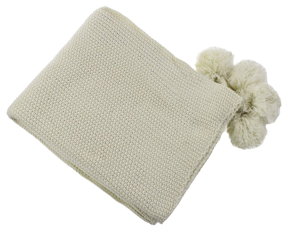 Natural Chunky Knit Pom Throw