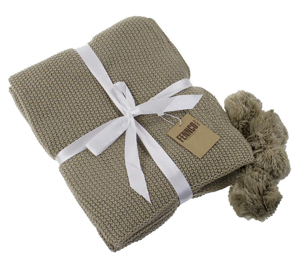Natural Chunky Knit Pom Throw