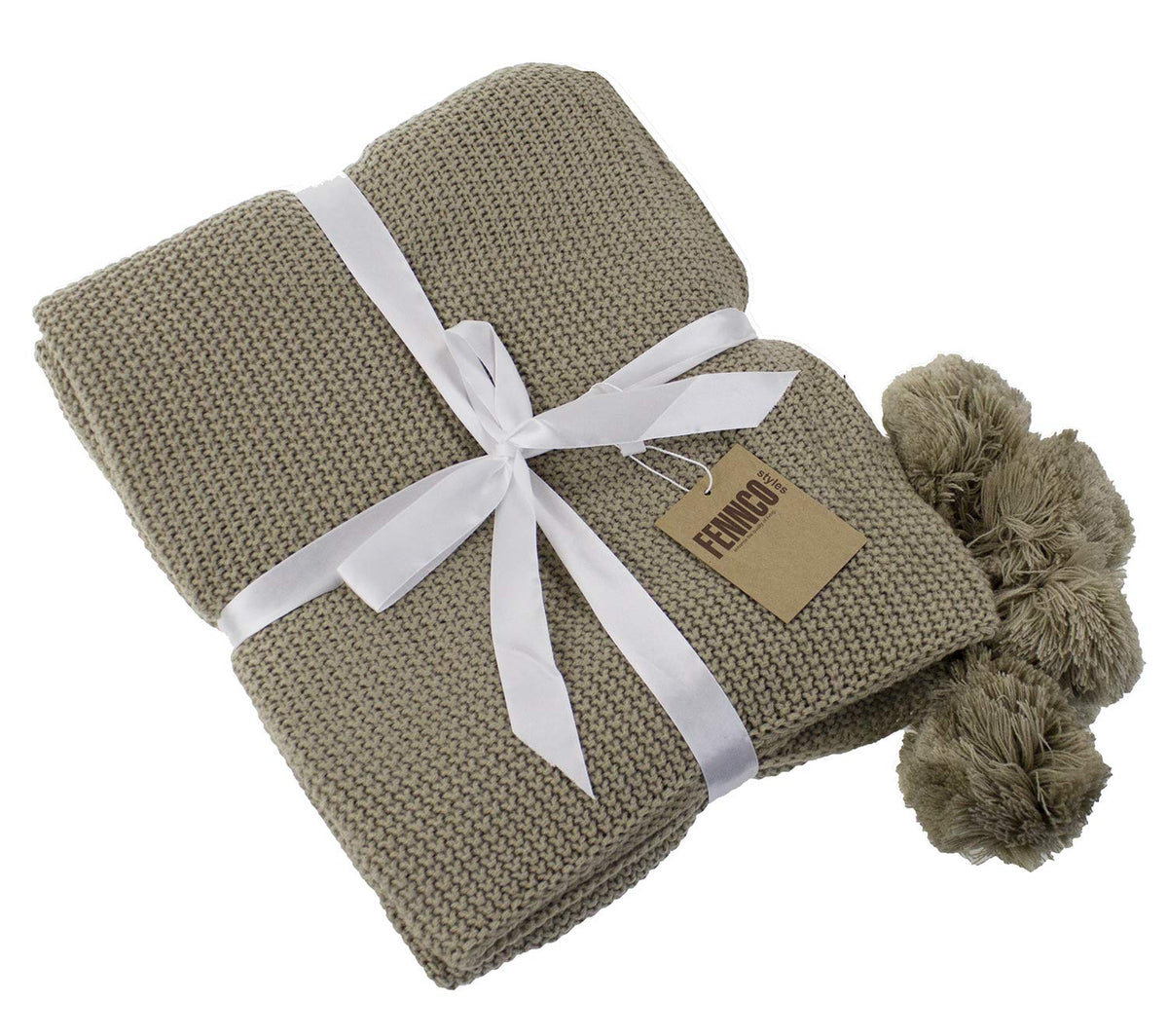 Natural Chunky Knit Pom Throw