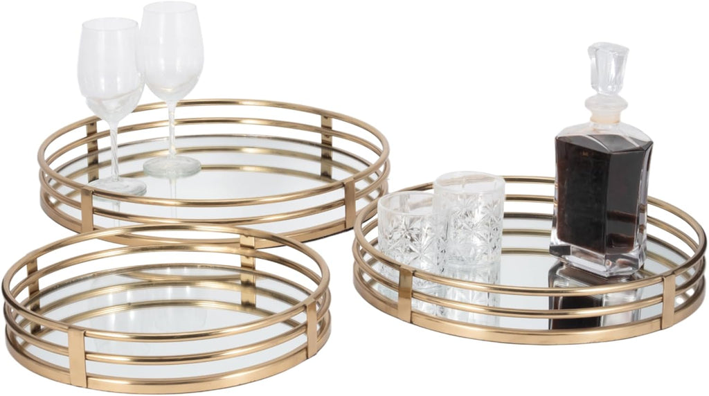 Gold Mirrored Trays — Set of 3
