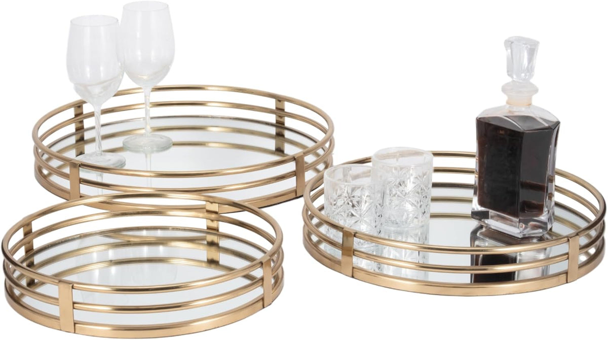 Gold Mirrored Trays — Set of 3