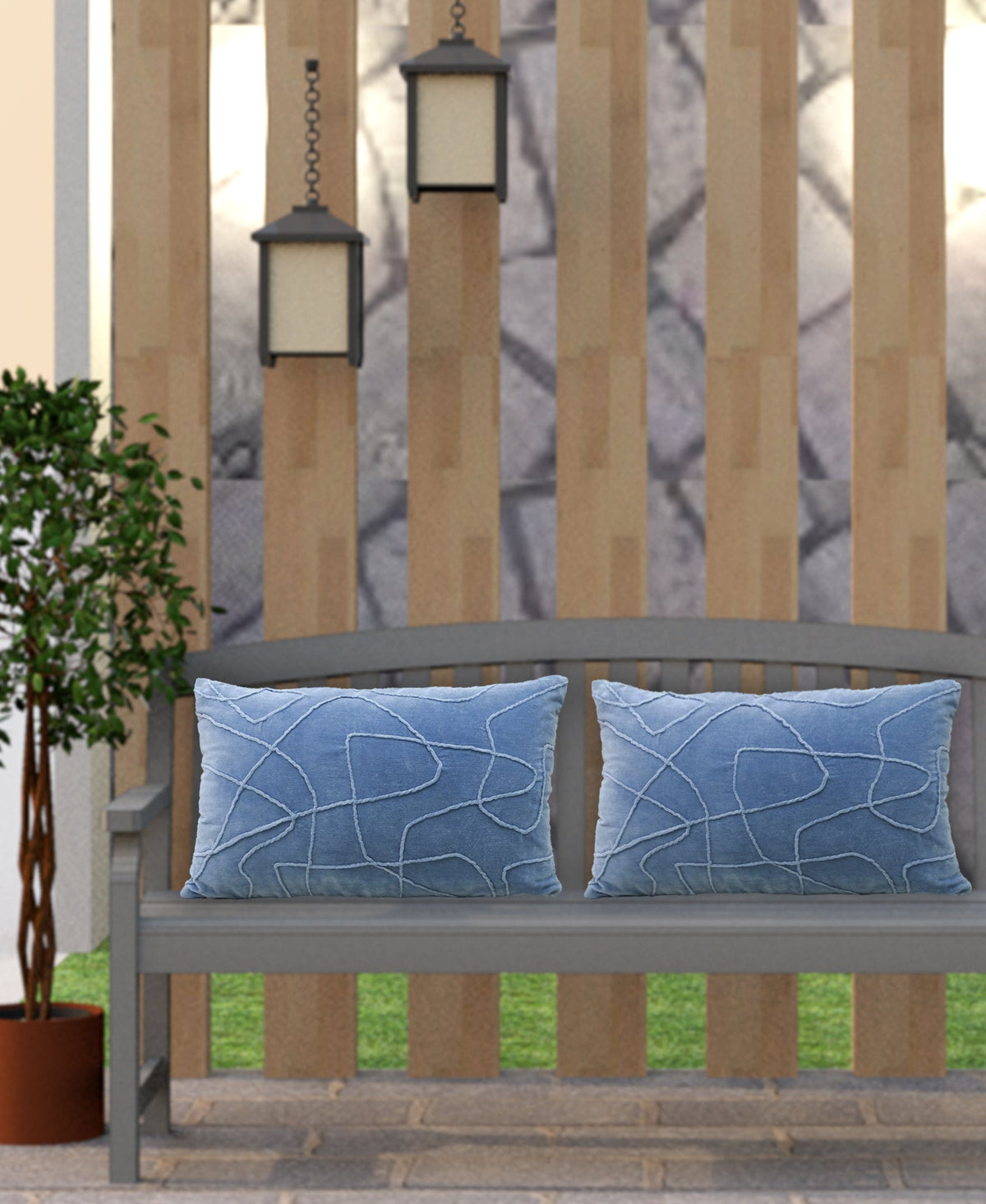 Velvet Embroidered Lumbar Pillow