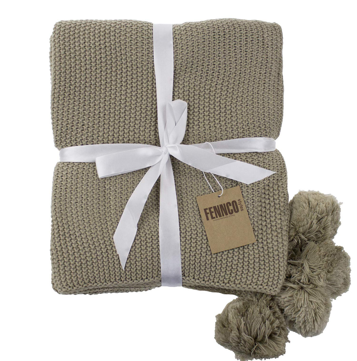 Natural Chunky Knit Pom Throw