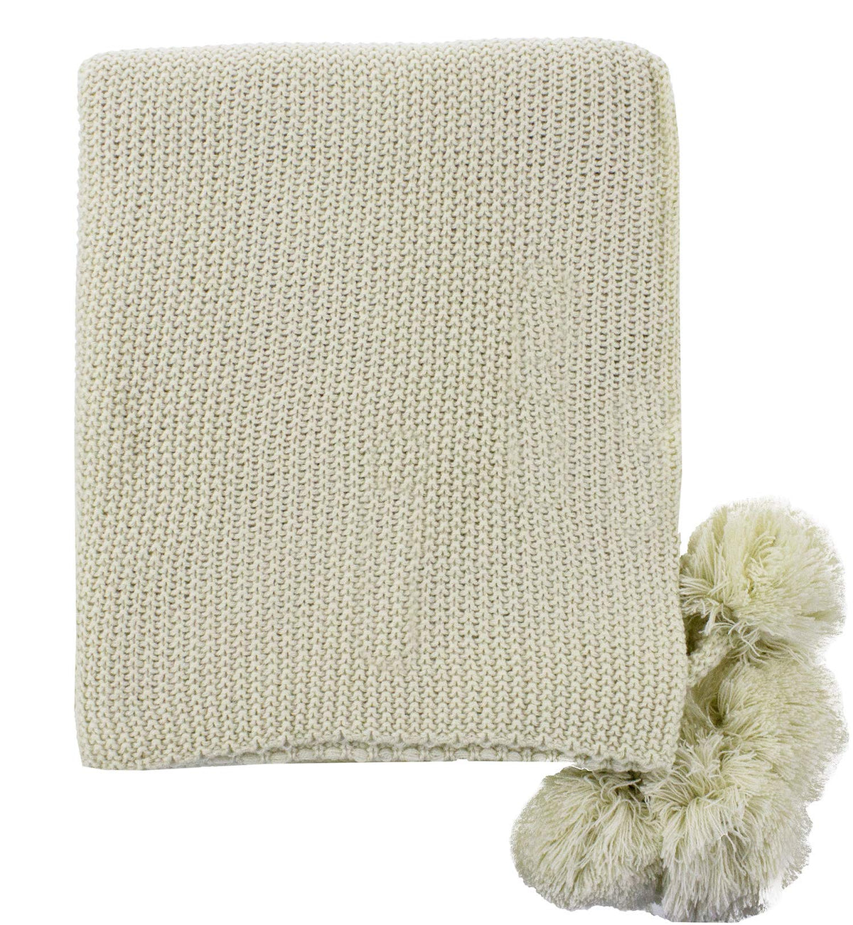 Natural Chunky Knit Pom Throw