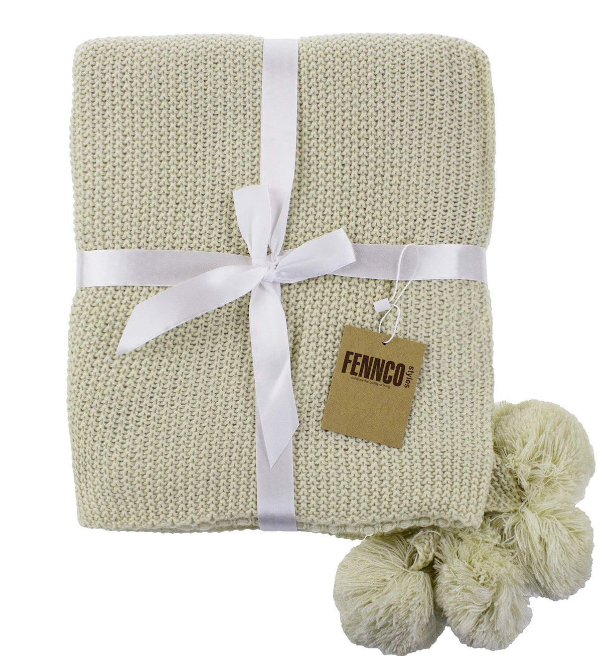 Natural Chunky Knit Pom Throw