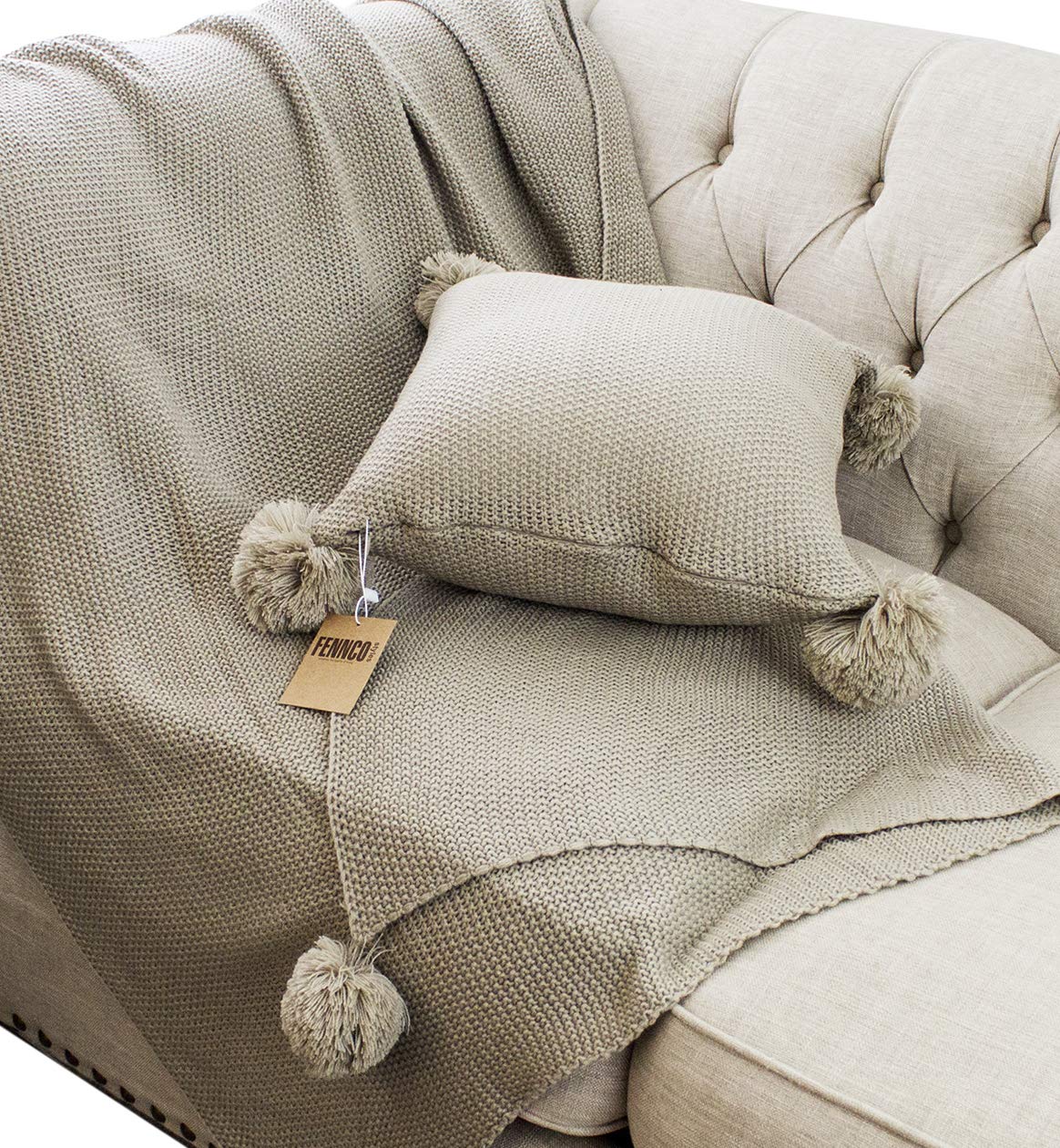 Natural Chunky Knit Pom Throw