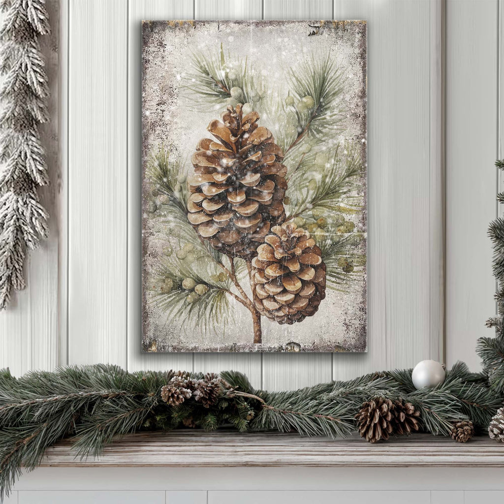 Vintage Winter Pine Cone Canvas