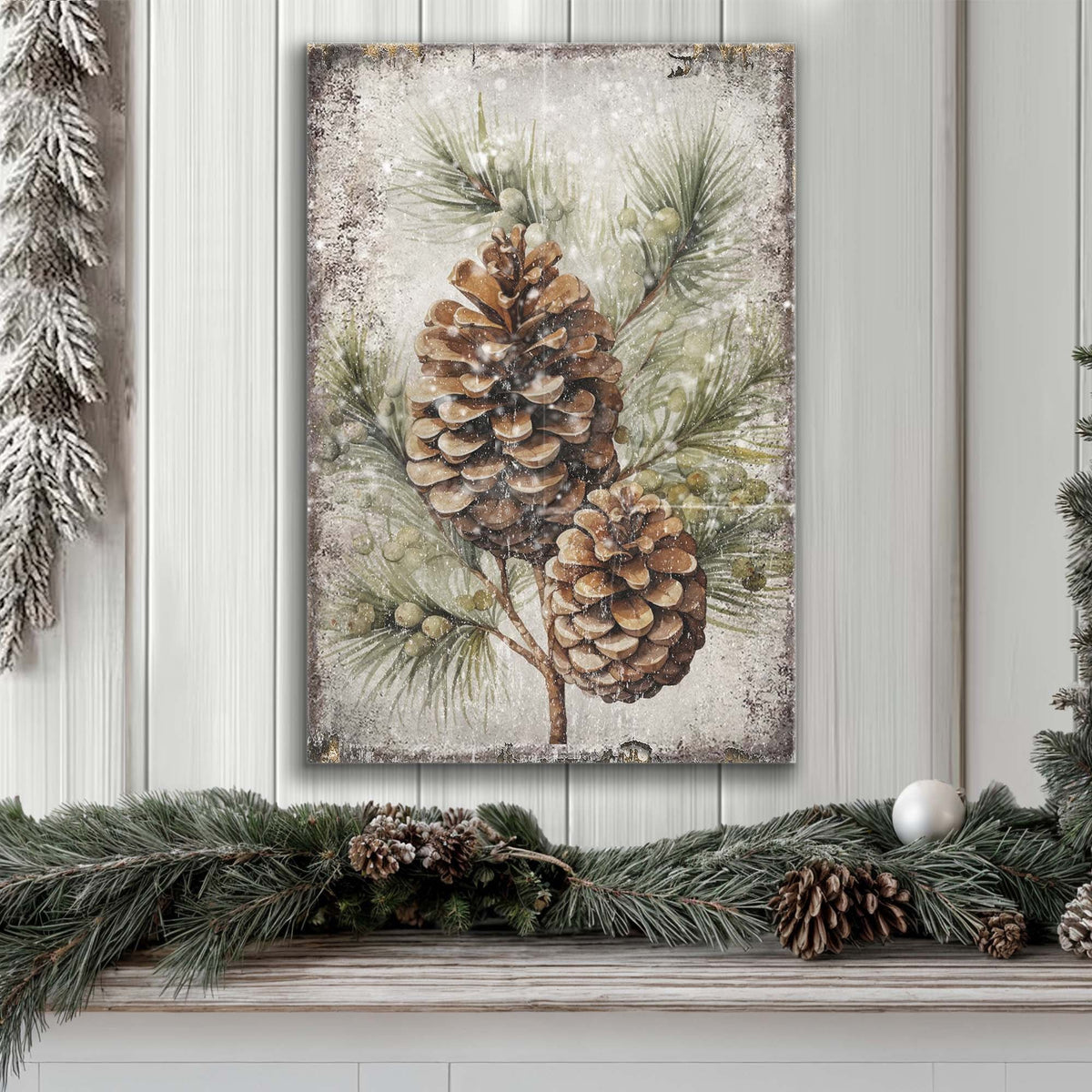 Vintage Winter Pine Cone Canvas