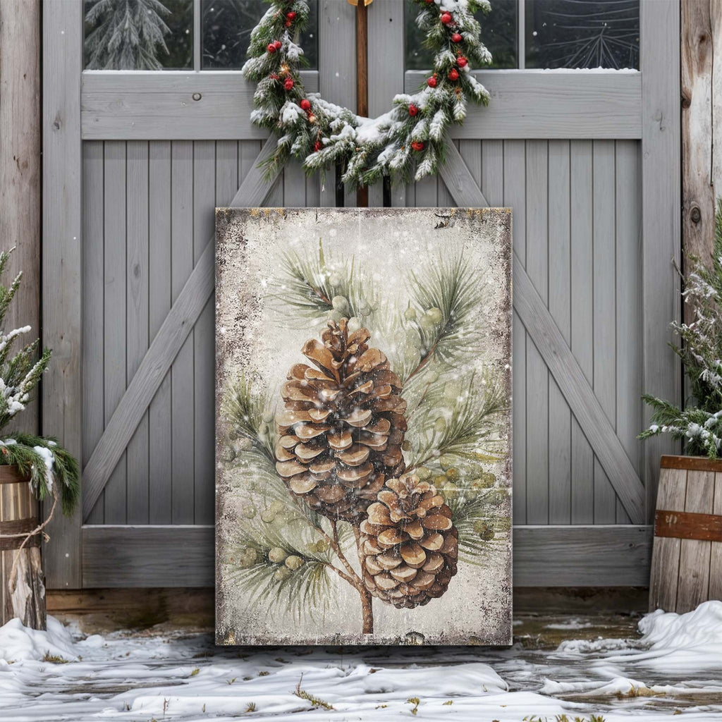 Vintage Winter Pine Cone Canvas