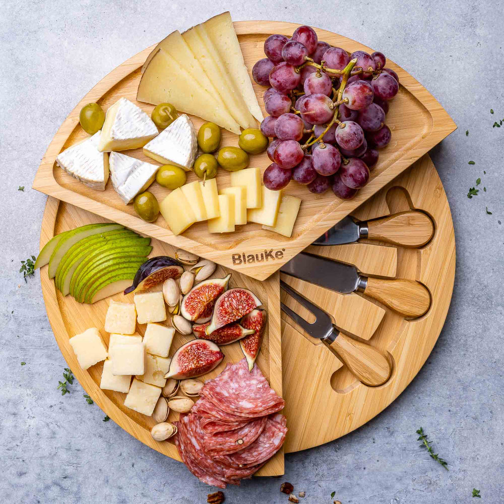 Swiveling Bamboo Charcuterie Board & Knife Set
