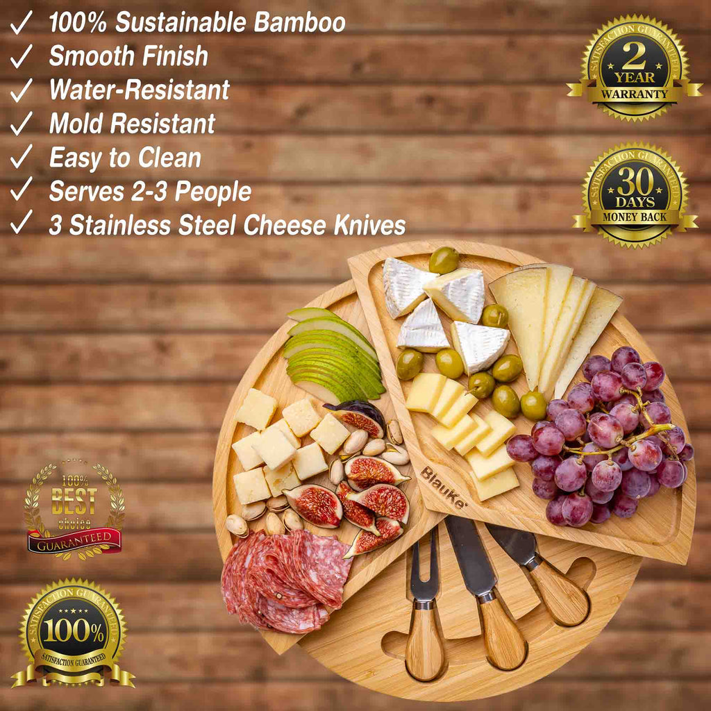 Swiveling Bamboo Charcuterie Board & Knife Set