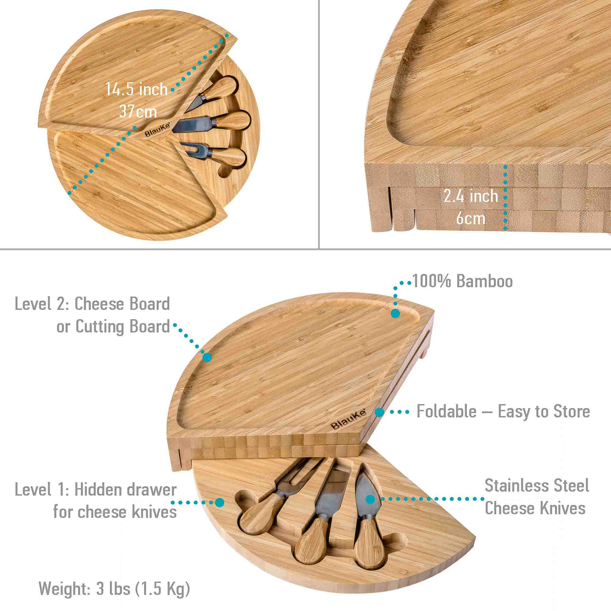 Swiveling Bamboo Charcuterie Board & Knife Set