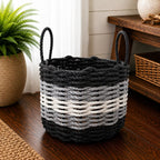 Black, Gray & White Striped Rope Basket