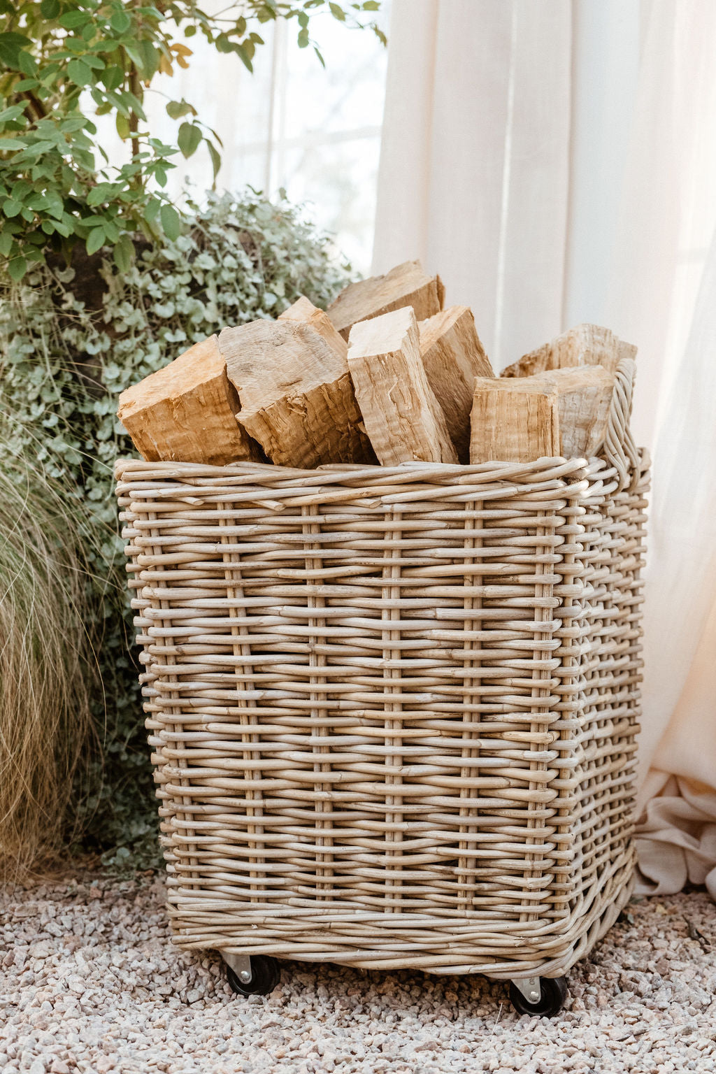 Rolling Kubu Rattan Storage Basket