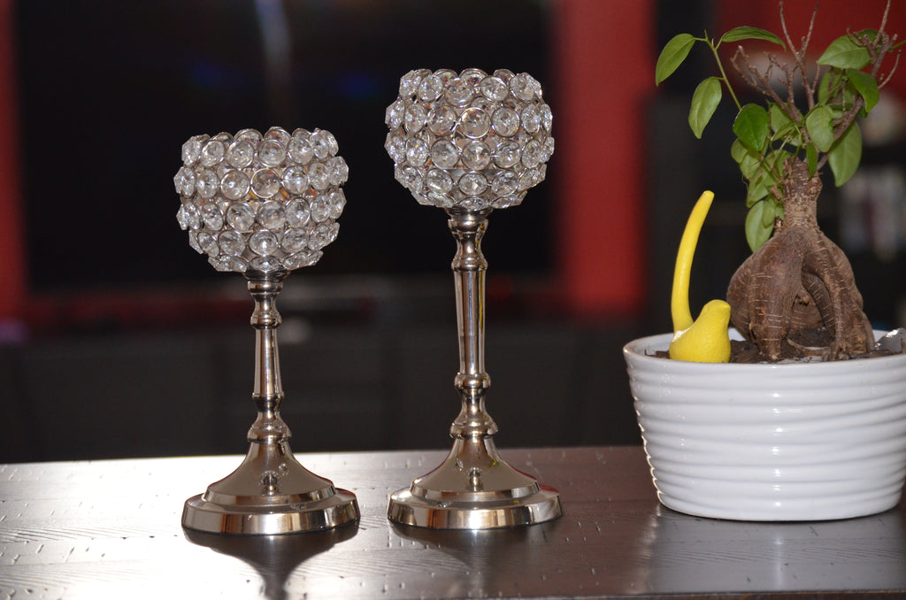 Crystal Hurricane Candle Holder Set