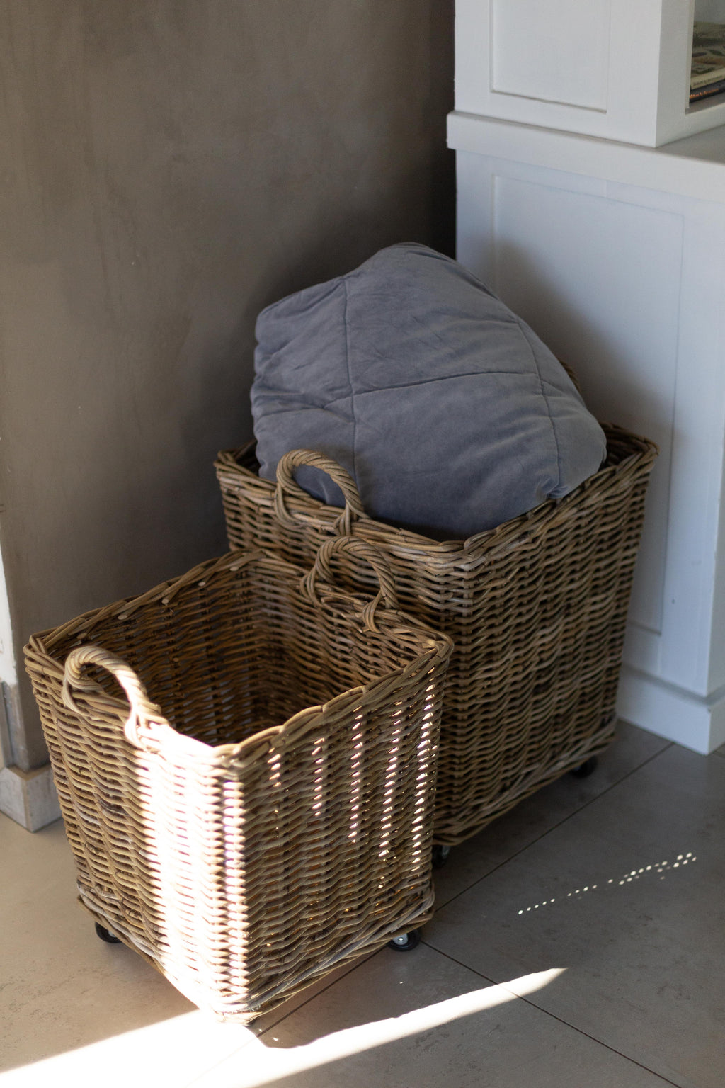 Rolling Kubu Rattan Storage Basket