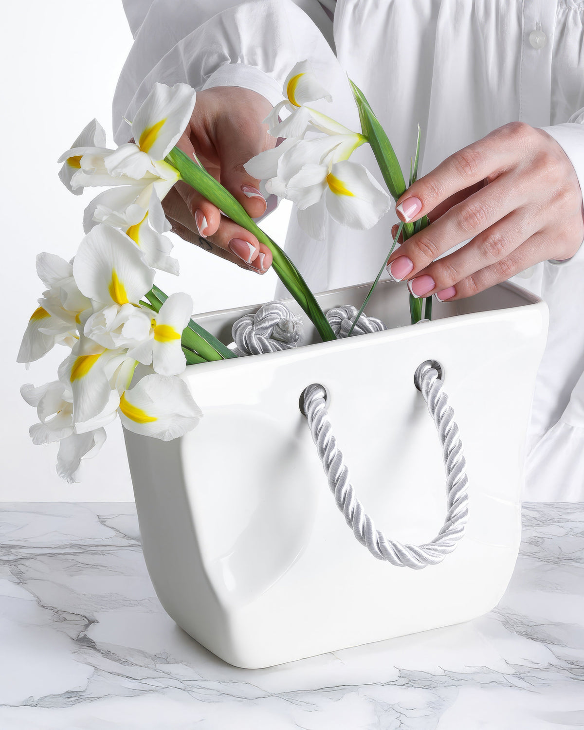 Sculptural Ceramic Handbag Vase — White