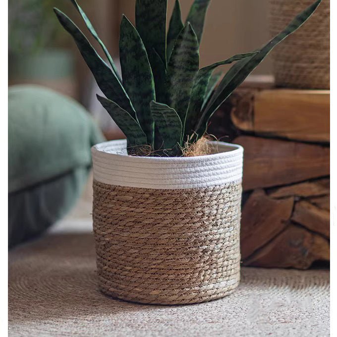 Rimmed Woven Basket Planter
