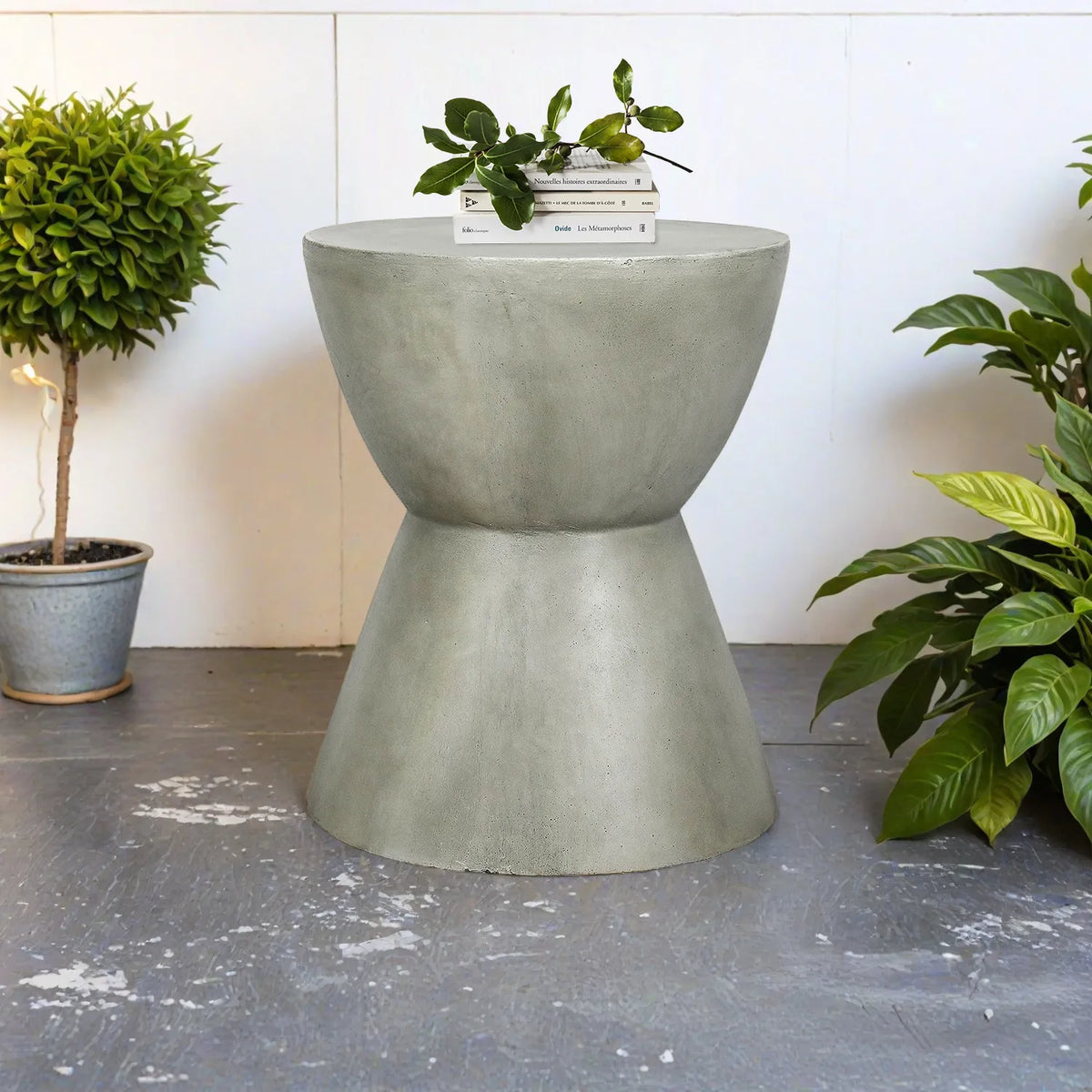 Round Concrete Pedestal Side Table — 18 in.