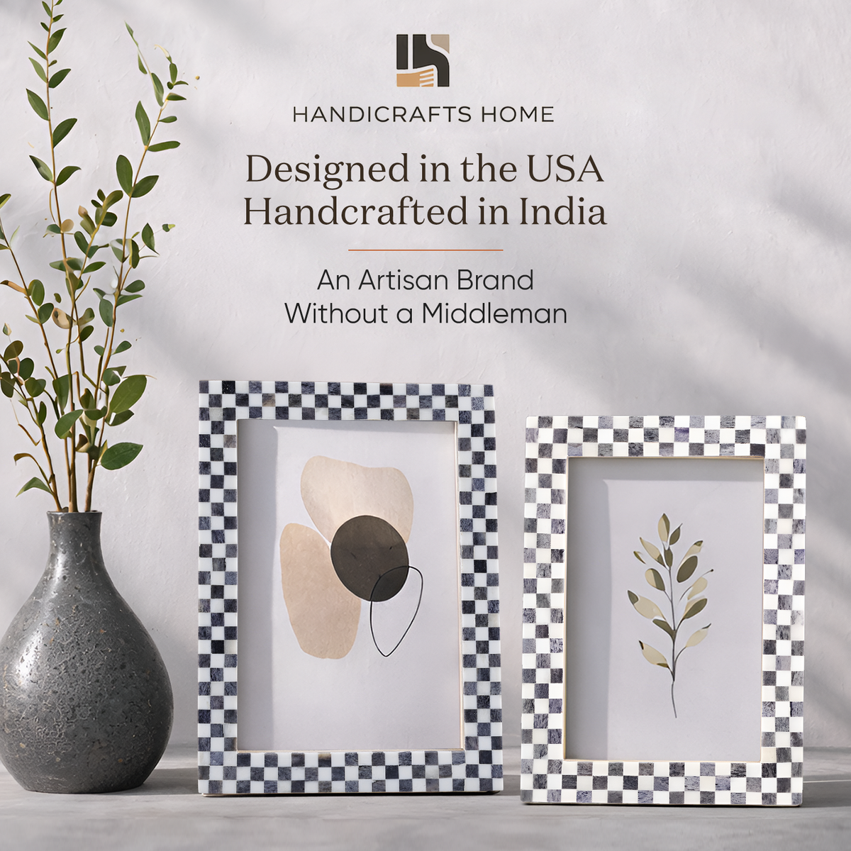 Checkered Bone-Inlay Picture Frame