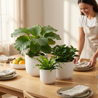 White Stoneware Planters — Set of 3