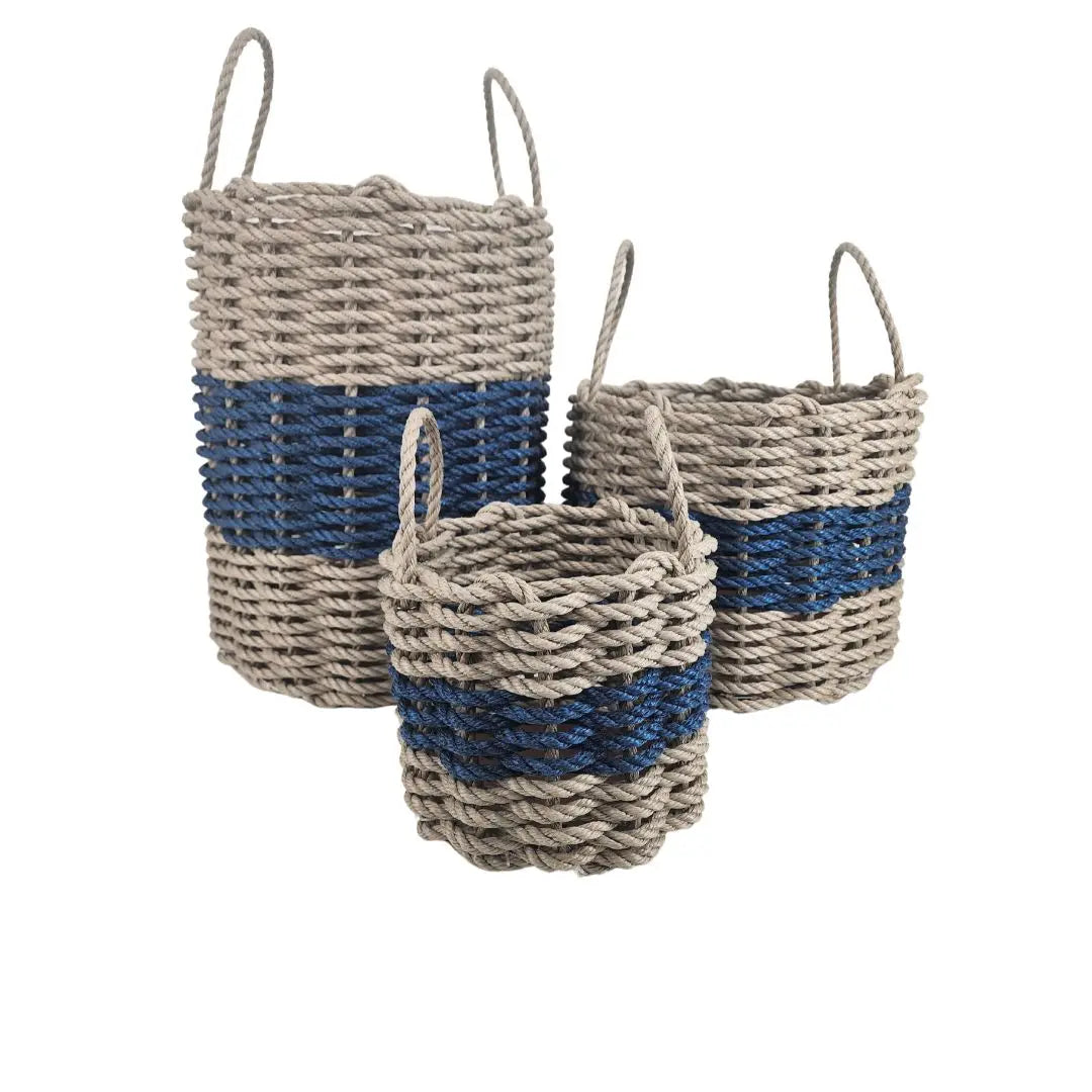 Tan & Navy Rope Basket — 3 Sizes
