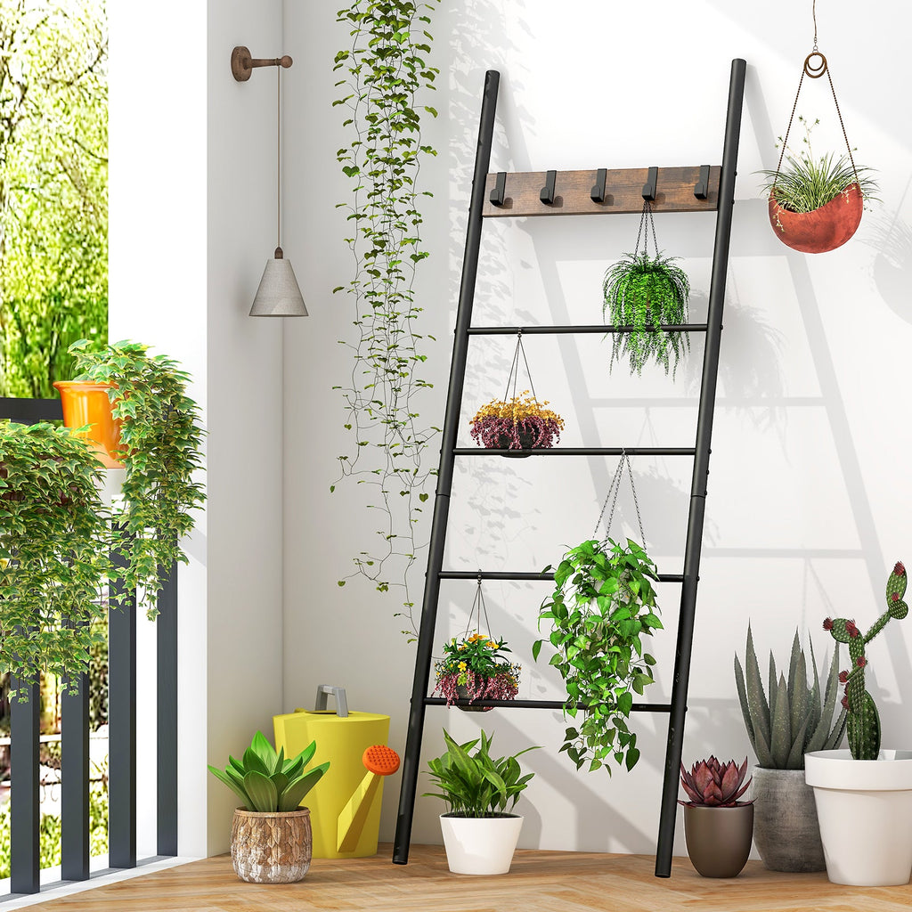 Decorative Blanket Ladder with Hooks